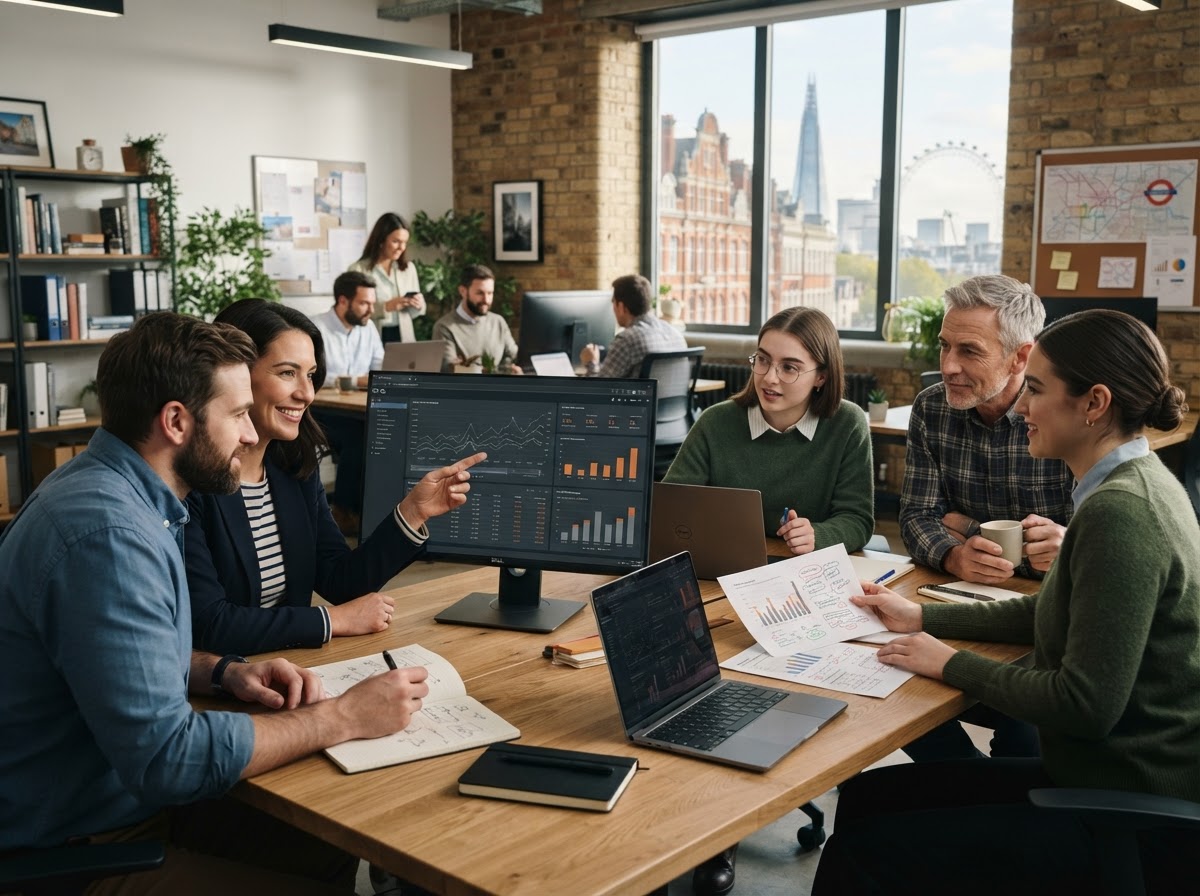 Azinixia team reviewing encrypted data infrastructure and analytics output